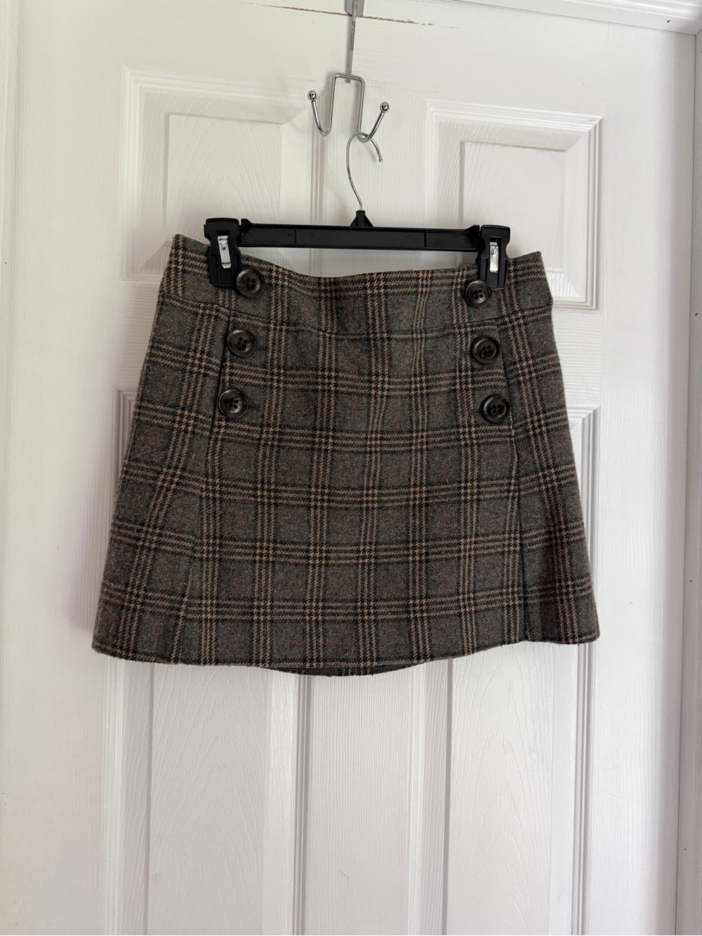 Gap Plaid Button-Detail Wool Blend Mini Skirt - Brown and Tan